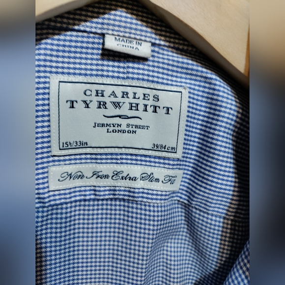 Charles Tyrwhitt spread collar non iron extra slim fit blue puppytooth shirt - Picture 4 of 6
